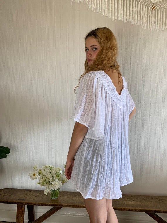 Coral Red Greek Cotton Floaty Cheesecloth and Crochet Grecian Bohemian Free size Greek Top, coral