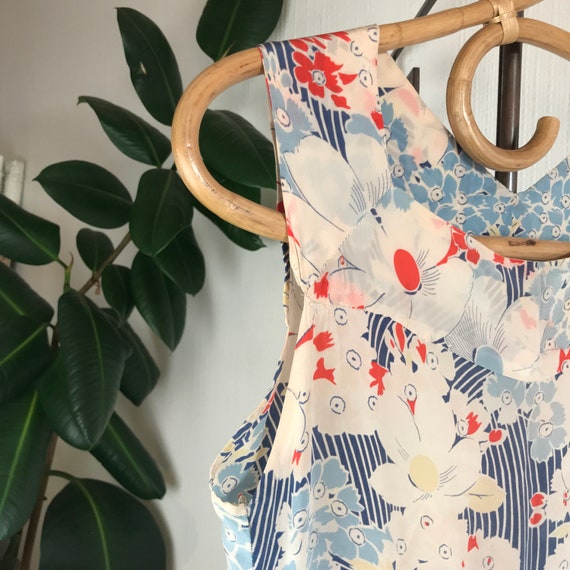 1930s Silk Vintage Print Dress with Blue Art Deco