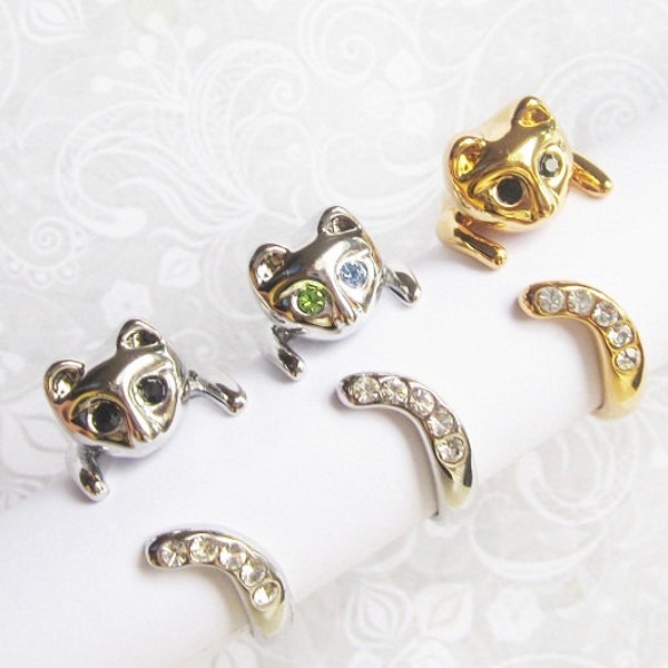 Sale -  3 Kitty Rings -  Buy 2 Get 1 Free  Beautiful Cat rings with blue/green/black/white crystals. cat lover - cats - kitty ring - kitten