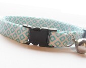 Cat Collar - Mini Dot-N-Square Aqua, Blue Cat Collar, Kitten Collar, Breakaway Cat Collar, NO.3