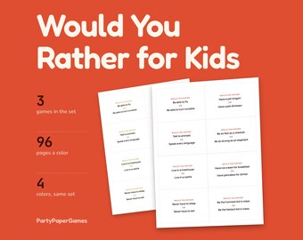 Would You Rather for Kids Printable, 150 Clean Questions on Cut Apart Cards, 8 Per Page and 2 Per Page Half a Sheet Each, Ages 5 to 12, PDF
