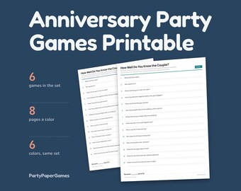記念日パーティーゲーム（印刷可能）、5つのゲームセット（PDF）、カップルの過去と現在を知る結婚アドバイス記念日ビンゴ