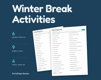 Winter Break Activities Printable, 6 Sheets of Boredom Busters for Kids, 40 Things To Do Cards Reading Log and Bingo, PDF