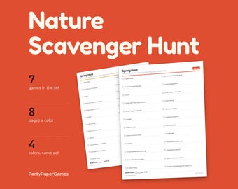 Nature Scavenger Hunt Printable, 4 Seasonal 24 Item Checklists, Tick Box Card 1 and 4 Per Page, Blank Build Your Own Sheet, PDF