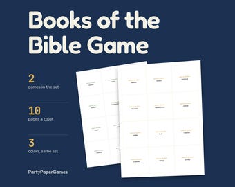 聖書の書物ゲーム（印刷可能）、切り離し可能な書物カード66枚、書物の順序付けボード、旧約聖書と新約聖書の分類マット、PDF