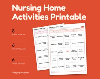 Activités imprimables pour maisons de retraite, 8 feuilles en gros caractères pour centres pour personnes âgées, jeux de mémoire, bingo et mots croisés, PDF