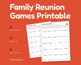 Family Reunion Games Printable, 5 Game Bundle PDF, Find the Relative Bingo Family Trivia Guess Who Memory Prompts, Table Sign