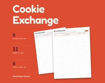 Document imprimable pour l'échange de biscuits (6 feuilles) : feuille d'inscription, fiches recettes, bulletin de vote et panneaux de table (PDF).