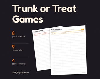 教会駐車場イベント用トランク・オア・トリートゲーム印刷用シート8枚、審査員投票用紙、ビンゴハント、賞品登録用紙、PDF