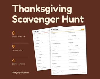 Chasse au trésor de Thanksgiving à imprimer, 5 chasses avec 24 objets chacune + cartes à découper, PDF pour enfants