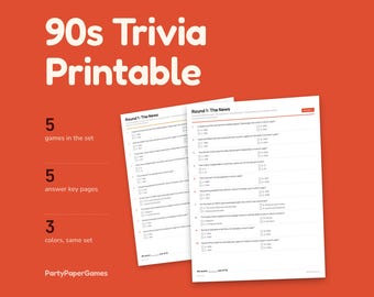 90s Trivia Printable, 50 Multiple Choice Questions with Answer Key and Sources, 1990s Events Tech Sport and Everyday Life, PDF