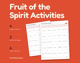 Activités sur les fruits de l'Esprit (9 feuilles à imprimer, tirées de Galates 5) : bingo, mots croisés et arbre généalogique (PDF).