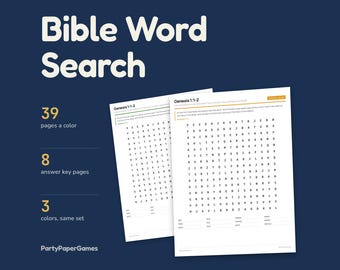 Bible Word Search Printable, 30 Puzzles from 30 Named Verses with Verse Text and Reference on Every Page, Solution Keys, PDF