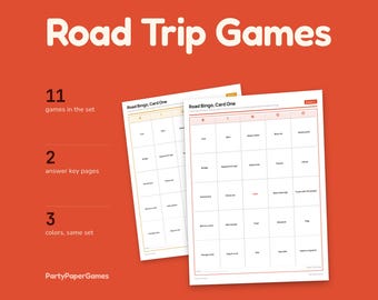 Road Trip Games Printable, 24 Page Travel Activity Pack, Road Bingo License Plate Tracker Word Searches Mileage Log, PDF
