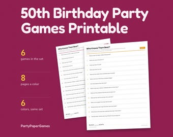 50th Birthday Party Games Printable, 5 Game Bundle PDF, Who Knows Them Best Bingo Would You Rather Memory Prompts, Any Year