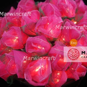 35 Pink String Lights Rose Flower Fairy Lights Bedroom Home Decor Living Room Wall Hanging Lights Rustic Wedding Decor Wall Dorm Lights Plug