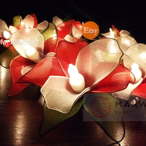 20 Red String Lights Orchid Flower Fairy Lights Bedroom Home Decor Living Room Wall Hanging Lights Wedding Decor Dorm Lights Battery & Plug