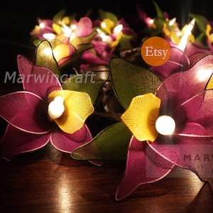 20 Sugar Purple String Lights Orchid Flower Fairy Lights Bedroom Home Decor Living Room Wall Hanging Lights Dorm Decor USB Battery or Plug