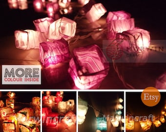 16 Colour of String Lights Japanese Paper Lantern Fairy Lights Bedroom Home Decor Living Room Wall Hanging Lights Dorm Decor Battery & Plug