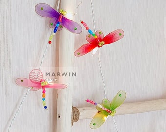 Handcrafted Colorful String Lights Dragonfly Fairy Lights Bedroom Home Decor Living Room Wall Hanging Lights Decor Dorm Lights Battery Plug