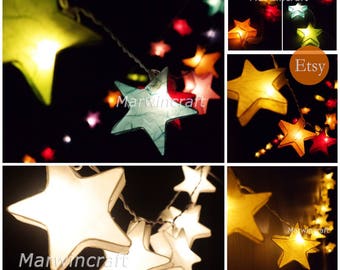 4 Colour Option Mulberry paper String Lights Star Fairy Lights Bedroom Home Decor Living Room Wall Hanging Shades Lights Dorm Decor Game