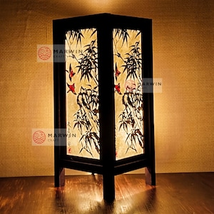Asian Oriental Bird Bamboo Japanese Lamp Zen Bedside Lamp Floor Table Lamp Paper Japanese Light Lamp Shades Bedroom Home Decor Living Room