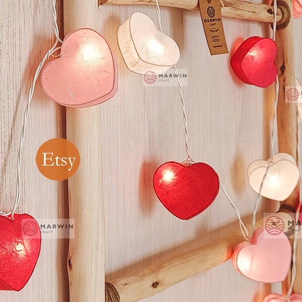 White Pink Magenta Handcrafted Paper String Lights Heart Fairy Lights  Bedroom Home Decor Living Room Wall Hanging Lights Decor Dorm Lights