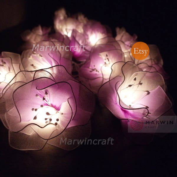 Limited White Purple String Lights Rose Flower Fairy Lights Bedroom Home Decor Living Room Wall Hanging Lights Wedding Decor Battery & Plug