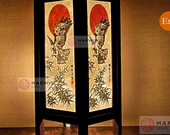 Asian Oriental Samurai Eagle Japanese Bamboo Bird Lamp Zen Bedside Lamp Floor Table Lamp Paper Lamp Shades Bedroom Home Decor Livingroom