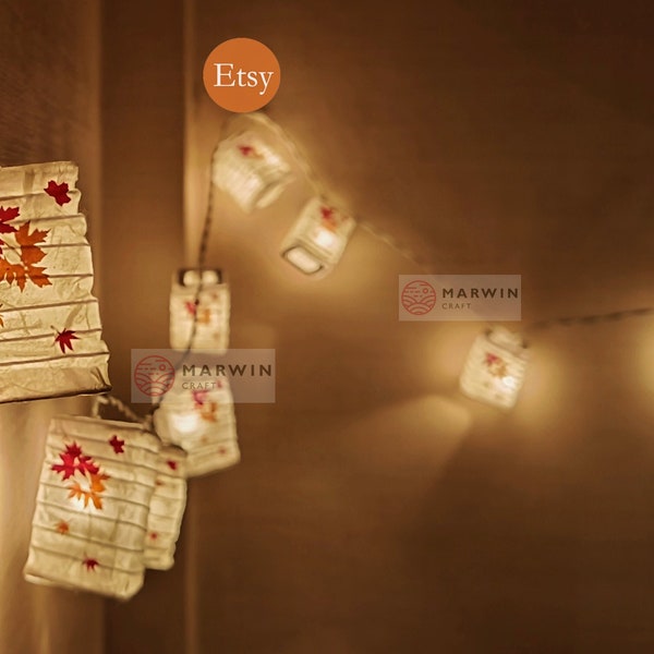 String Lights Fall Maple Leaves Tree Japanese Paper Lantern Lamp Shade Fairy Lights Bedroom Home Decor Living Room Hanging Battery Plug