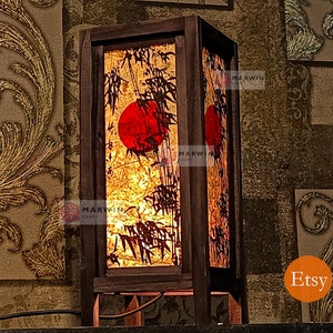 Asian Oriental Brown Bamboo Sunset Japanese Lamp Zen Bedside Lamp Floor Table Lamp Paper Japanese Light Lamp Shades Bedroom Home Decor Dorm