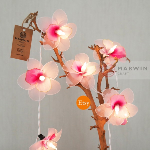 20 Light Pink Orchid String Lights Flower Fairy Lights Bedroom Home Decor Living Room Wall Hanging Lights Decor Dorm Lights Wedding Backdrop