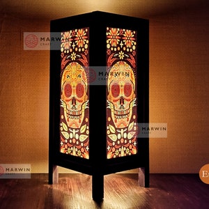 Lampe japonaise punk rock crâne en sucre, lampe de chevet zen, lampadaire, lampe de table en papier, abat-jour japonais, chambre, décoration d'intérieur, salon, lumières
