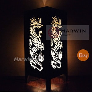 Asian Oriental White Dragon Japanese Lamp Zen Bedside Lamp Floor Table Lamp Paper Japanese Light Lamp Shades Bedroom Home Decor Living Room