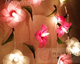 White Pink Frangipani String Lights Flower Fairy Lights Bedroom Home Decor Living Room Wall Hanging Lights Decor Dorm Lights Battery Plug