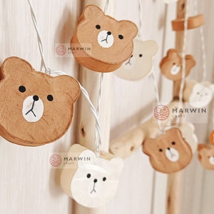 Paper String Lights Chocolate Brown & Ivory Cream Teddy Bear Fairy Light Bedroom Home Decor Living Room Wall Hanging Dorm USB Battery Plug