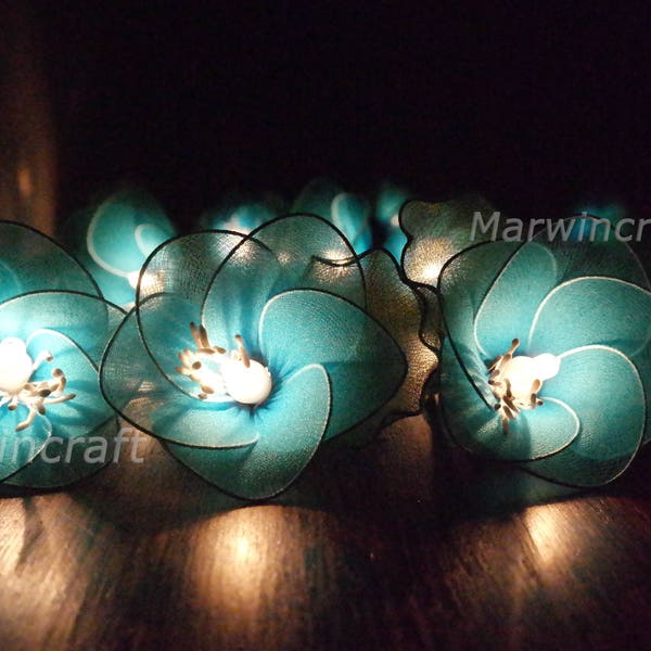 20 Blue String Lights Rain Lilly Flower Fairy Lights Bedroom Home Decor Living Room Wall Hanging Lights Wedding Decor Dorm Battery or Plug