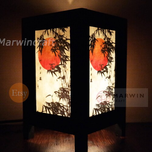 Asian Oriental Bamboo Sunset Japanese Lamp Zen Bedside Lamp Etsy