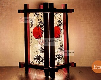 Limited Asian Oriental Japanese Bamboo Sunset Shoji Zen Art Bedside Floor Table Lamp Desk Paper Light Shades Dorm Home Decor Restaurant