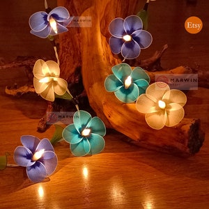 20 White Blue Sky Frangipani String Lights Flower Fairy Lights Bedroom Home Decor Living Room Wall Hanging Lights Decor Dorm Lights Nursery image 1