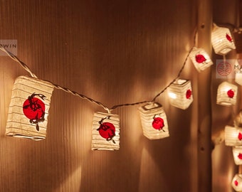 String Lights Lucky Sunset Koi Fish Japanese Paper Lantern Lamp Shade Fairy Lights Bedroom Home Decor Living Room Hanging Light Dorm Window
