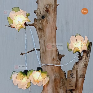 20 White String Lights Lotus Flower Fairy Lights Bedroom Home Decor Living Room Wall Hanging Lights Wedding Decor Dorm USB Battery & Plug in image 2