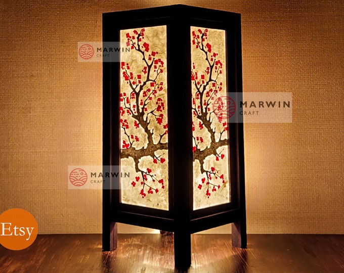 Asian Oriental Cherry Blossom Japanese Lamp Zen Bedside Lamp Floor Table Lamp Paper Japanese Light Lamp Shades Bedroom Home Decor Livingroom