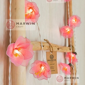20 String Lights Pink Sakura Japanese Flower Fairy Lights Cherry Blossom Bedroom Home Decor Living Room Hanging Shades Dorm Wedding Garland