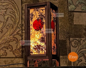 Asian Oriental Brown Bamboo Sunset Japanese Lamp Zen Bedside Lamp Floor Table Lamp Paper Japanese Light Lamp Shades Bedroom Home Decor Dorm