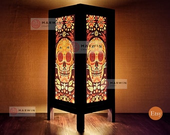 Sugar Skull Punk Rock Japanese Lamp Zen Bedside Lamp Floor Table Lamp Paper Japanese Light Lamp Shades Bedroom Home Decor Living Room Lights