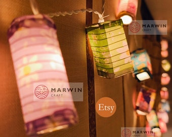 20 Colourful String Lights Japanese Paper Lantern Shades Fairy Lights Bedroom Home Decor Living Room Wall Hanging Decor Battery USB Plug in