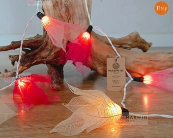 White Pink String Lights Bodhi Leave Flower Fairy Lights Bedroom Home Decor Living Room Wall Hanging Lights Wedding Dorm Lights Battery Plug