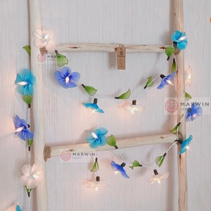 20 White Blue Sky Frangipani String Lights Flower Fairy Lights Bedroom Home Decor Living Room Wall Hanging Lights Decor Dorm Lights Nursery