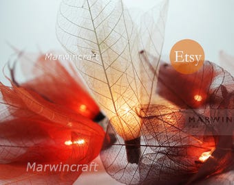 Earth Brown String Lights Bodhi Leaves Flower Fairy Lights Bedroom Home Decor Living Room Wall Hanging Light Wedding Dorm Light Battery Plug